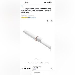 T3 White and Rose Gold Curling Iron 1 1/2